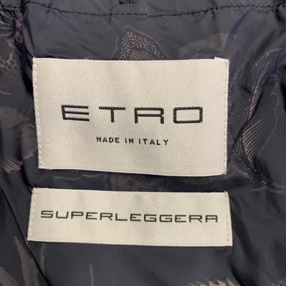 ETRO Size XL Black Tan Floral Polyamide Epaulettes Jacket